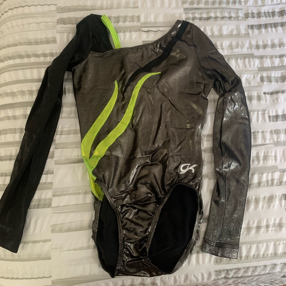 Black, silver, and neon green GK leotard in size Adult Medium (AM)